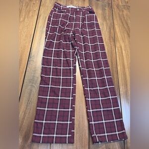 Hollister Women's Ultra High‎ Rise Dad Pants Plaid Burgundy Red 1 R Waist 25"